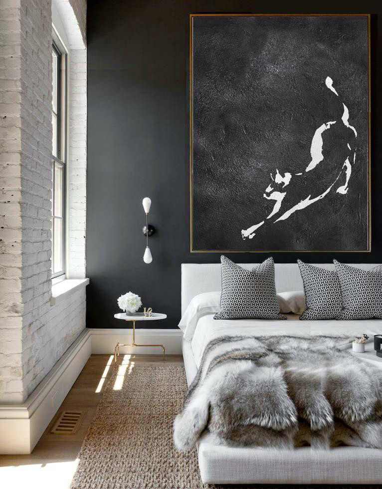 Extra Large Wall Art,Black And White Minimal Painting On Canvas - Canvas Wall Paintings